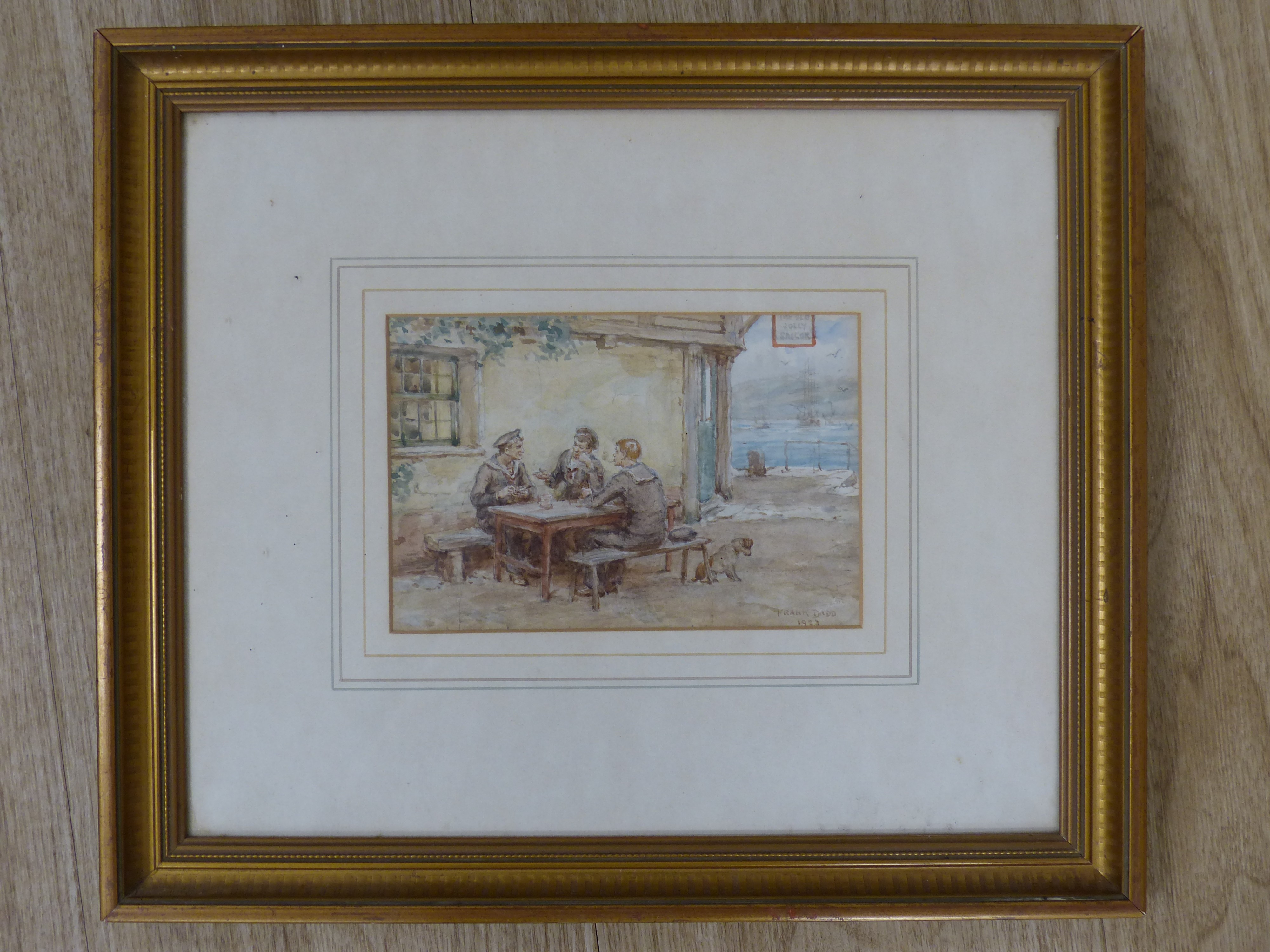 Frank Dadd (1851-1929), watercolour, Sailors outside The Old Jolly Sailor, signed and dated 1923, 11 x 16.5cm